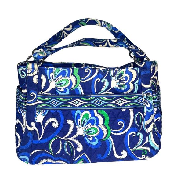 Vera Bradley Mediterranean SATCHEL HANDBAG Purse Blue White Green Floral Swirl - Picture 1 of 7
